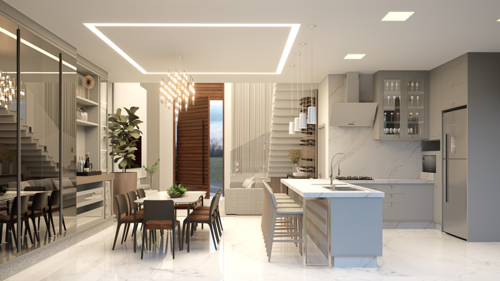 Luxurious modern kitchen in Brazil with sleek design and spacious layout.